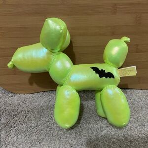 EUC Lime Green Spooky Stuffed Balloon Dog with Bat Design
